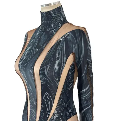 MUGLER Womens Long Sleeve Jumpsuit in Warped Snake Black Nude 34 New Catsuit Size undefined