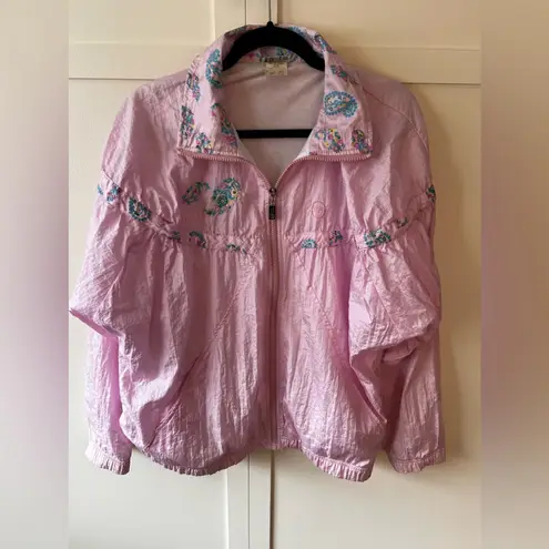 Sergio Tacchini Vintage Old School Women’s Windbreaker Paisley Jacket Size 14 Pink