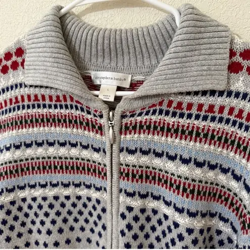 Christopher & Banks Christopher Banks Full Zip Cardigan Sweater Jacket Gray Fair Isle Womens Large