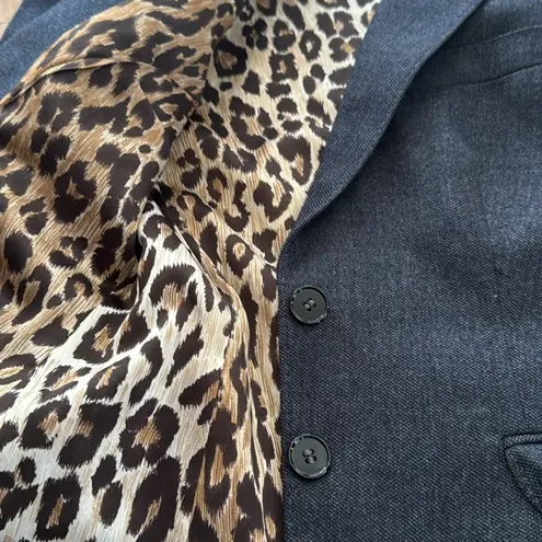 Dolce & Gabbana Dark Blue wool blend Blazer Leopard Lining cheetah animal 44