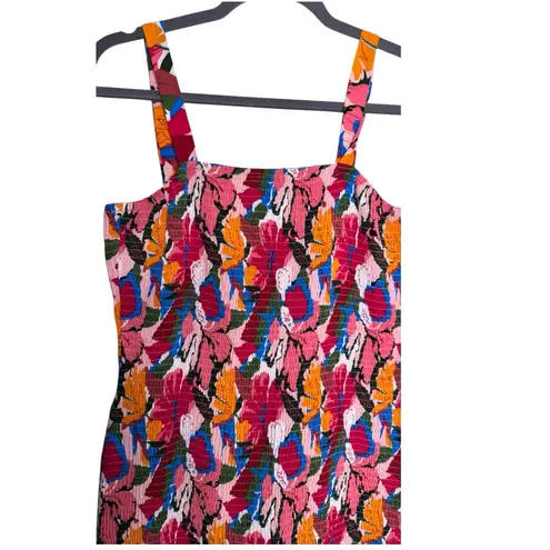 Pretty Garden Smocked Colorful Floral Print Mermaid Hemline Size Medium Dress