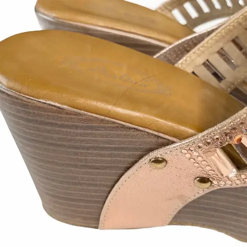 Italina ☻︎ Sparkly Baguette Crystal Wedge Heeled Sandals ☻︎ Rose Gold ☻︎ 7.5M