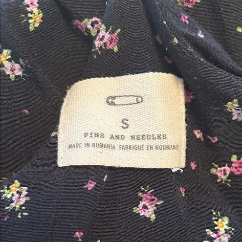 Pins and Needles Deep V Black Floral Midi Spaghetti Strap Racer Back Slip Dress