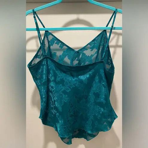 VTG 80s 90s Colesce Collection Lingerie Semi Sheer Green Floral Cropped Cami Top Blue Size L