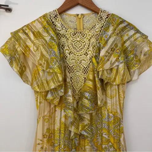 Karen Millen NEW Cutwork Applique Paisley Butter Yellow Ruffle Dress