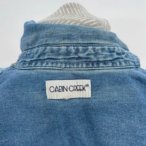 Cabin creek Vintage Painted Distressed Chambray Sleeveless Blouse Blue Size L