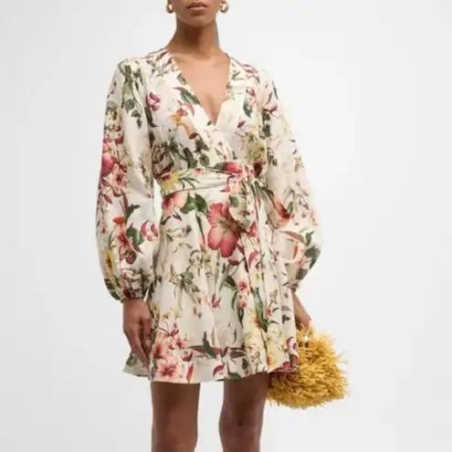 Zimmermann Lexi Floral Linen Wrap Mini Dress Size 1 / US 6