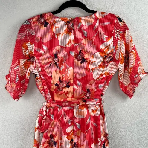 Tahari  ASL Ruffle Hem Tie Waist Grenadine Floral Mini Dress Size 2 NWT