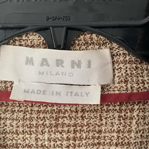 Marni Milano Linen Wool Blend Crop Blazer Jacket Brown Cream size 42 Large