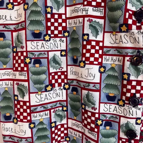 Robyn Lyn VTG Christmas VEST Mixed Print Happy Holidays Novelty Size L/XL Cotton Blue Size L