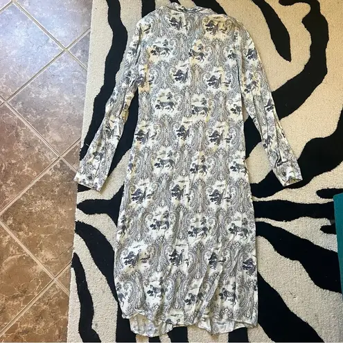 PINKO White Blue Panther Print Long Sleeve Midi Dress Size 8
