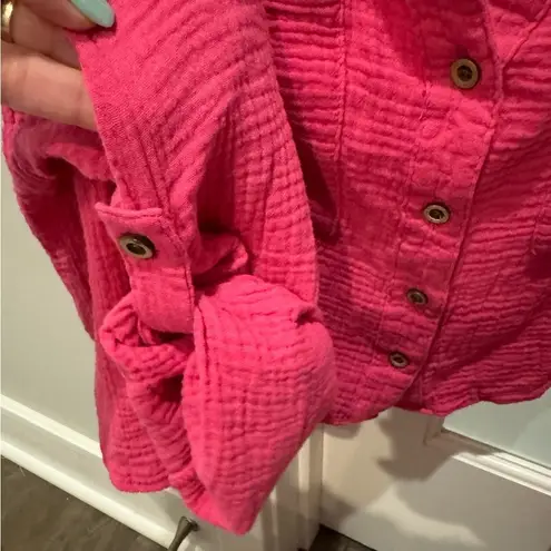Love Note Love Notes Hot Pink Gauze Button Front Crop Top Size M