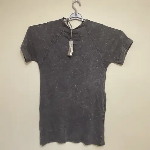 New In Womens Dark Gray Sleeve Crew Neck Front Pocket Mini Dress Size S