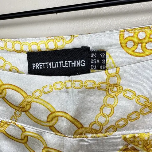 Pretty Little Thing  Cream Chain Satin‎ High Waist Wide-Leg Pants Size 8 Night Out