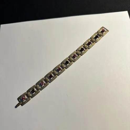 Women’s Bronze Gold Tone Red & Pink Rhinestone Tennis Bracelet 7 Inch