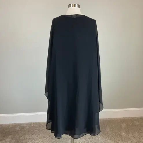 Slny Black Beaded Chiffon Shift Cocktail Dress with Capelet Size 16W Cut Out