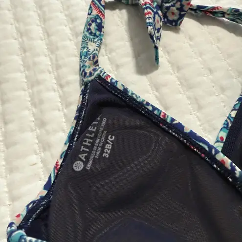 Athleta  Blue Multi Color Print Monaco Wrap Bikini Halter Swim Top 32B / 32C thumbnail 7