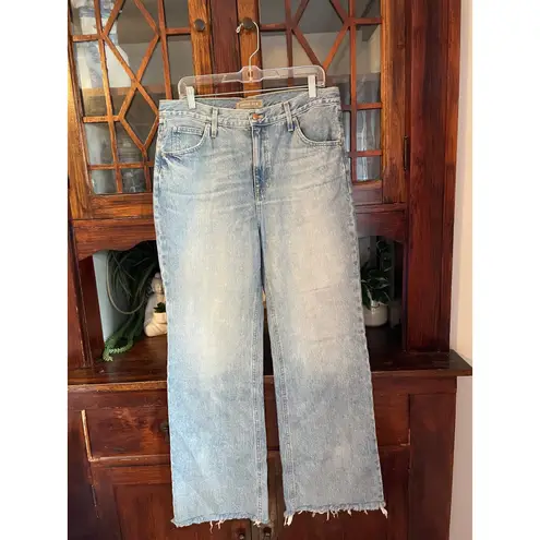 Point Sur Denim Wide Leg Jeans Raw Hem Light Wash Womens Size 29 Blue