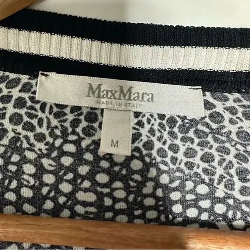 Max Mara Black/White Deep V-Neck Silky Cardigan Size Medium