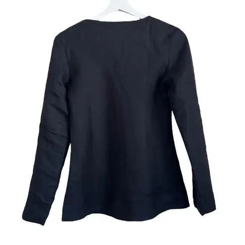 Brooks Brothers | Black & Purple Embroidered Long Sleeve Preppy Linen Top Size 2