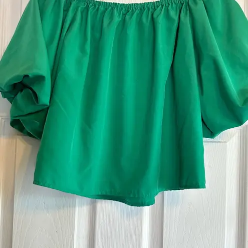 Elodie Green Puff Sleeve Crop Blouse
