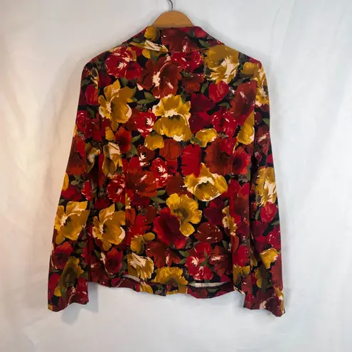 Sag Harbor Bright Maximal Floral Print Button Front Blouse Boho Garden Size MD