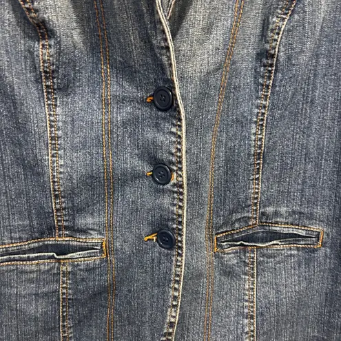 St John's Bay Denim Blazer Jacket Womens 1X Jean Button Up Stretch Pockets Blue
