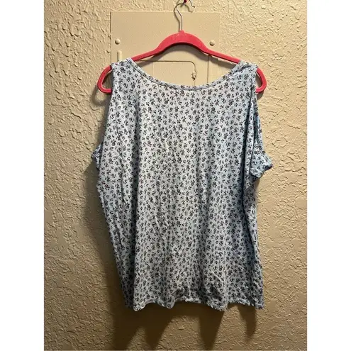 Democracy Blue Floral Cold Shoulder Shirt Woman’s Size XL