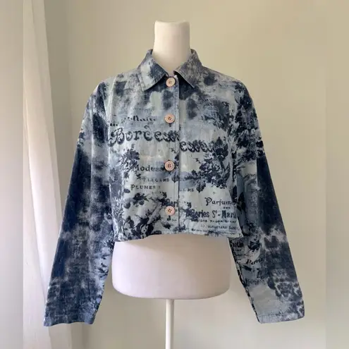 Vintage Y2K Keren Hart Relaxed Fit Cropped Denim Jacket Blue Size M