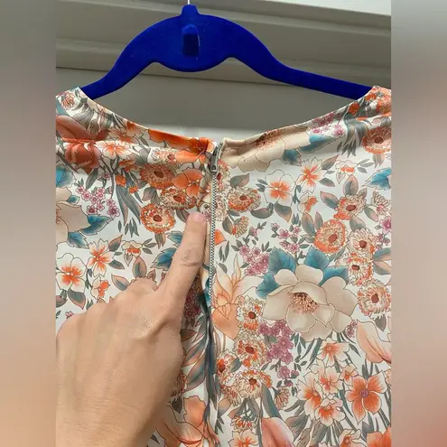 VTG Peach Orange Floral Print Short Sleeve Midi Dress