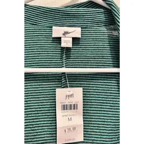 J. Jill Womens Jacket Blazer Size Medium Navy Blue Green Stripe Linen Blend NWT