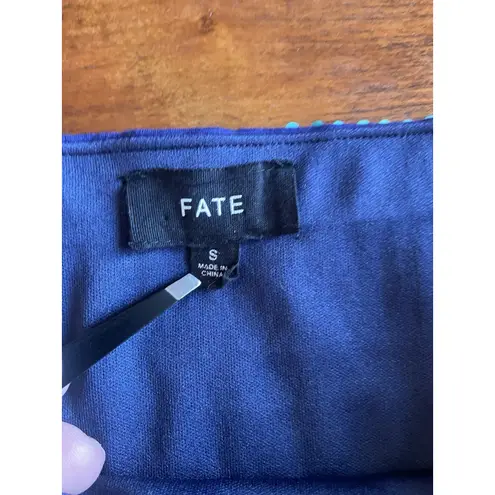 Fate Blue Geometric Sequin Mini Skirt Lined Aztec Beaded Bodycon Party Small Blue