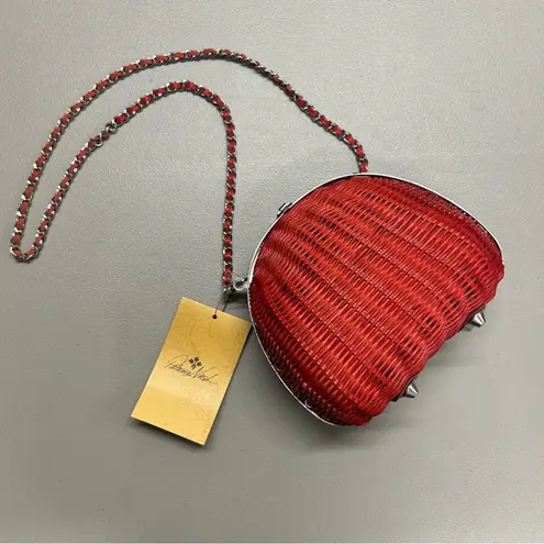 Patricia Nash Purse Spring Red Wicker Melfi Clam Lock Papaya Chain Strap Bag NWT