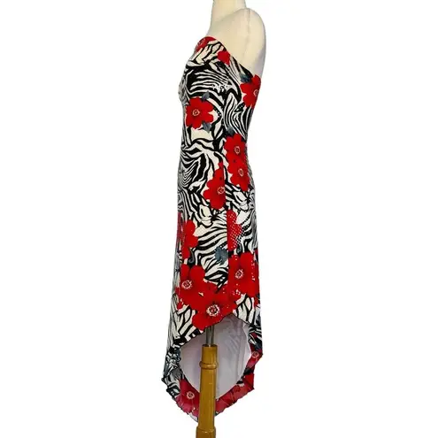 Cache  Vintage Y2k Asymmetrical Floral Zebra Strapless Sequin Formal Dress Sz 7 S