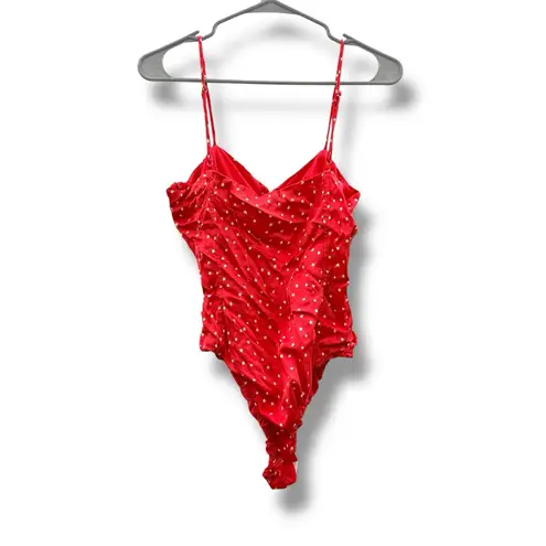 ZARA Bodysuit Red & White Nautical Star Print Sleeveless Thong Bodysuit Sz L