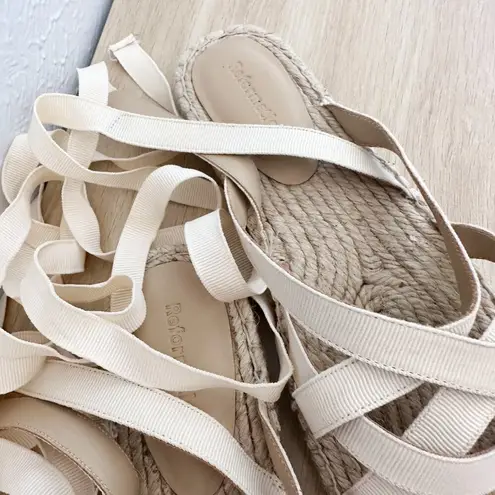 Reformation  | Liv Espadrille Lace Tie Up Sandals in Natural Beige in Box