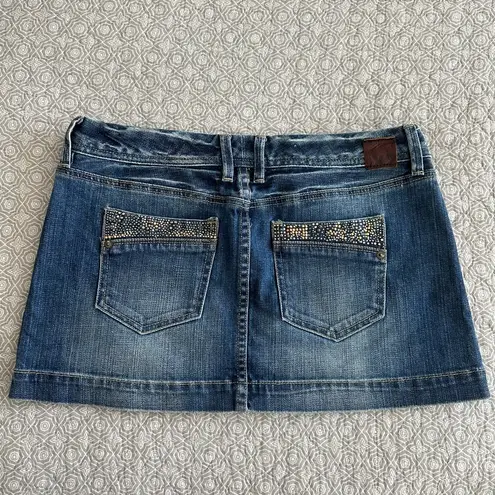 X2 Denim Micro Mini Skirt Denim Blue Jean Y2K 90s Studded Pockets Size 8