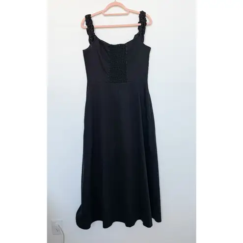 Favorite Daughter Lovesick Dress Button Front Ruffle Strap Midi Black Size 14
