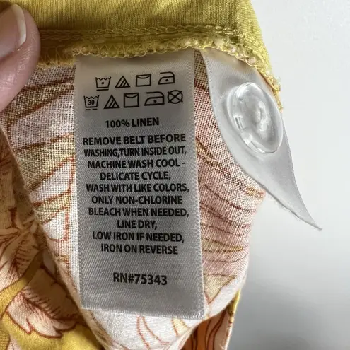 Tahari NWT 100% Linen Tropical Belted Shorts Sz 8 Pink Mustard High Rise Resort