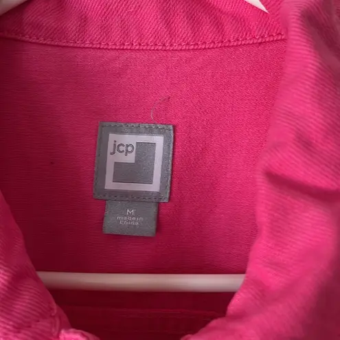 Vintage Women's Hot Pink Cropped Denim Jacket • Jean Jacket • 90s Size M