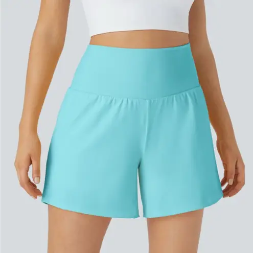 Halara Softlyzero Airy Super High Waisted Yoga Shorts 5" Long Womens L Loka Blue