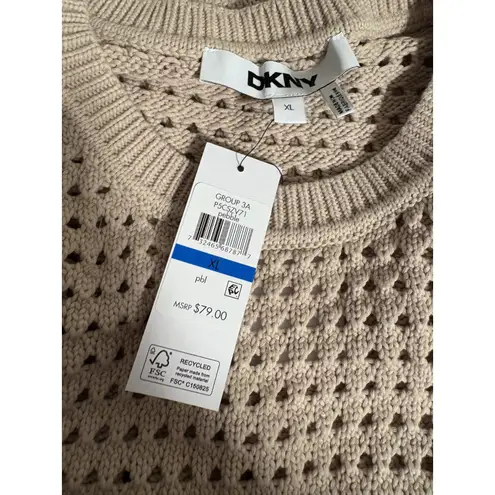 DKNY  Tan Open Knit Sweater Vest | Sleeveless Cotton Layering Pullover