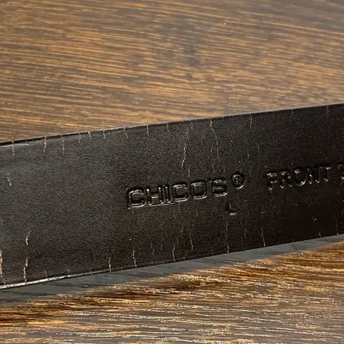 Chicos, leather silver jeweled slide fit belt size small/medium Orange