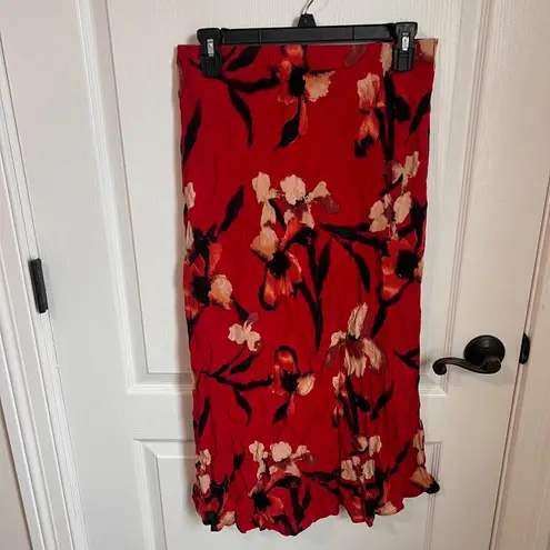 Band of the Free Womens Heart Beat Floral Midi Skirts Side Slit Large Red NWT