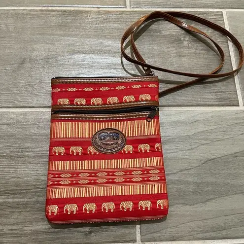 Thailand embroidered elephant crossbody purse Red