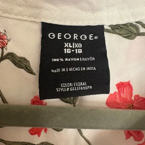 George White & Pink Floral Sheer Long Sleeve Button Down Shirt