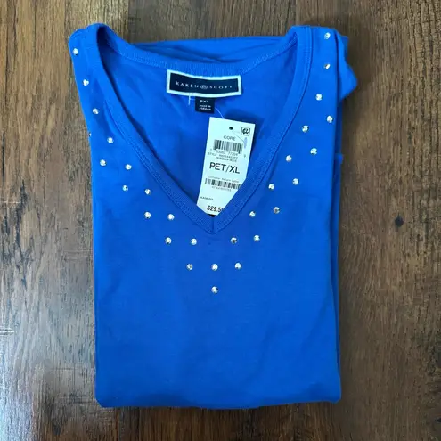 Karen Scott royal blue short sleeve, studded tee short, size PXL, NWT