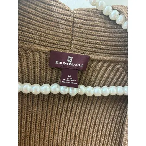 Bruno Magli Merino Wool Ribbed Belted Shawl Cardigan Women's M TAN Size M