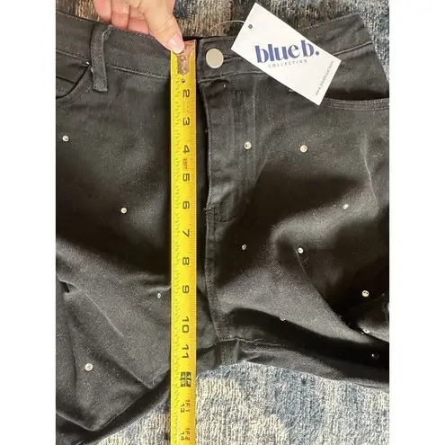 Blue B Collection Black Cropped Jeans Rhinestones Womens Size Large Stretch NEW