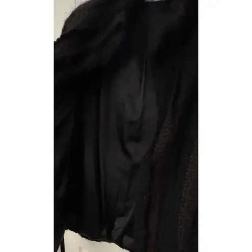 Vintage Women's Black Multi Striped Mid Length Mohair Wool Blend Boucle Car Coat Brown Size M